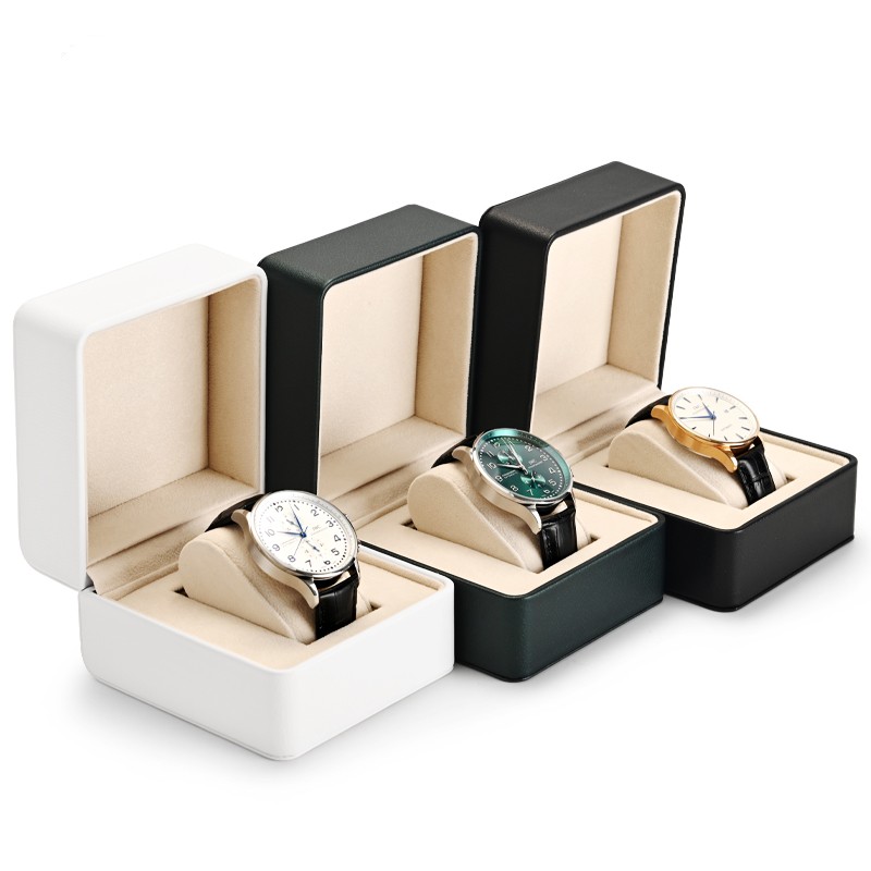 FANXI New Product Wrist Watch Box PU Leather Microfiber Beige Black Green Watch Storage Box Luxury Jewelry Box