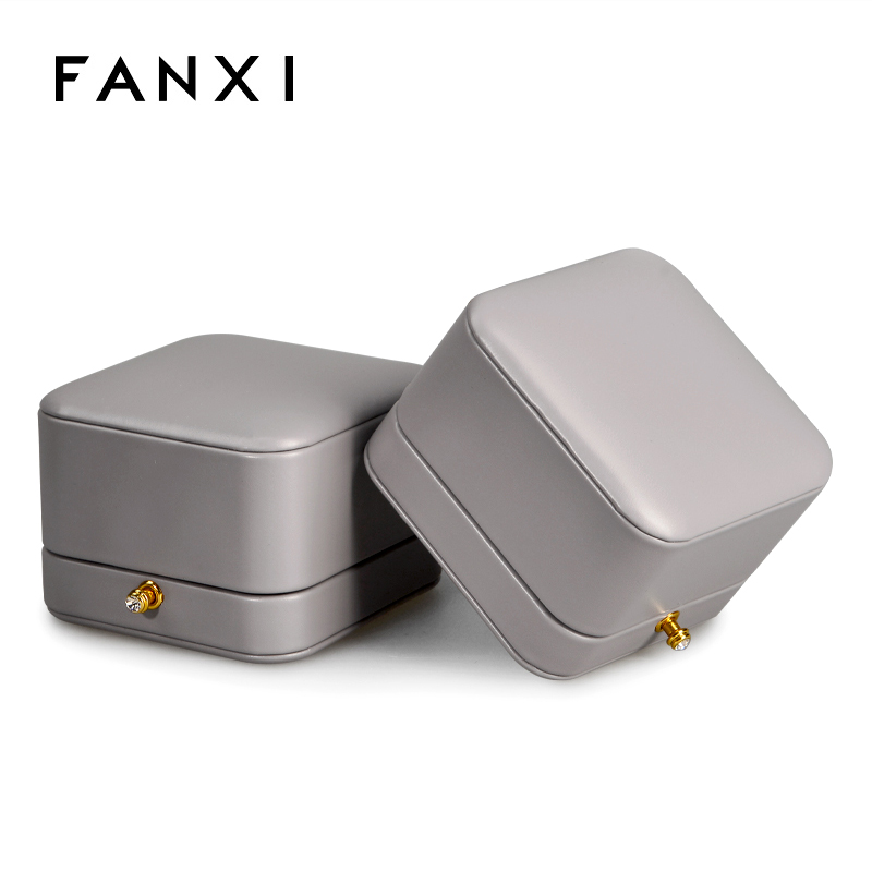 FANXI High Quality Jewelry Packaging Box Grey Pu Leather Microfiber Ring Necklace Customized Jewellery Gift Boxes