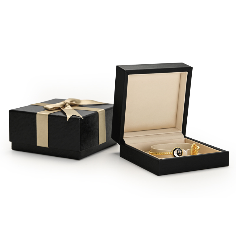 FANXI High Quality Luxury Black Gift Box With PU Leather And Ribbon For Ring Diamond Necklace Bracelet Jewelry Package