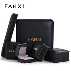 FANXI Customized Navy Blue PU Leather Microfiber Gift Box Wedding Ring Pendant Earrings Packing Jewellry Box