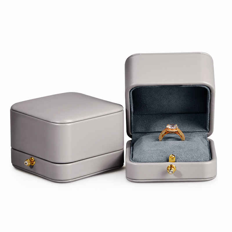 FANXI High Quality Jewelry Packaging Box Grey Pu Leather Microfiber Ring Necklace Customized Jewellery Gift Boxes