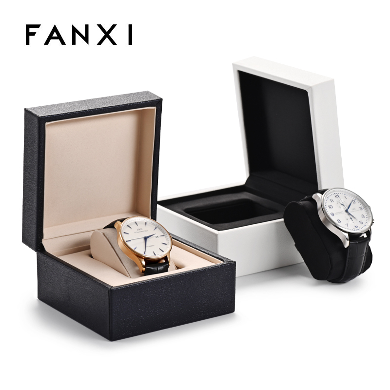 FANXI Customized Classic Watch Box Black and White PU Leather Silk Men Women Gift Watch Box Case