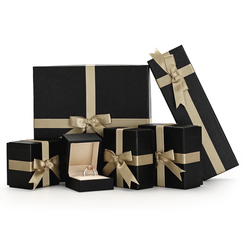 FANXI High Quality Luxury Black Gift Box With PU Leather And Ribbon For Ring Diamond Necklace Bracelet Jewelry Package