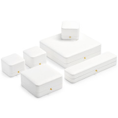 FANXI Wholesale PoPular White Pu Leather Grey Microfiber Box With Button For Ring Pendant Jewelry Package With Custom Logo