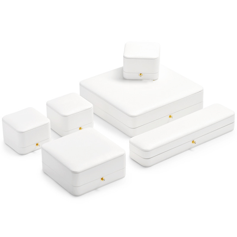 FANXI Wholesale PoPular White Pu Leather Grey Microfiber Box With Button For Ring Pendant Jewelry Package With Custom Logo