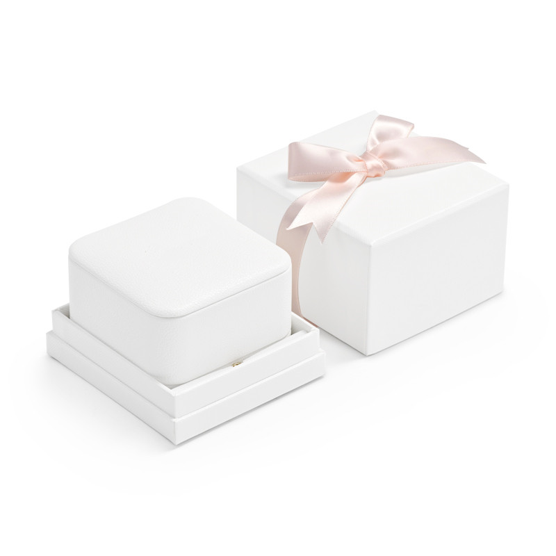 FANXI Wholesale PoPular White Pu Leather Grey Microfiber Box With Button For Ring Pendant Jewelry Package With Custom Logo