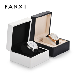 FANXI Customized Classic Watch Box Black and White PU Leather Silk Men Women Gift Watch Box Case
