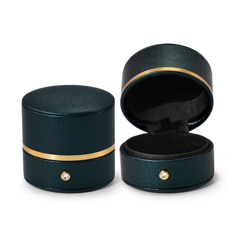 Fanxi New Special Double Pad Earring Necklace Ring With Pu Leather Ribbon Velvet And Gold Button Round Shape Custom Box Jewelry
