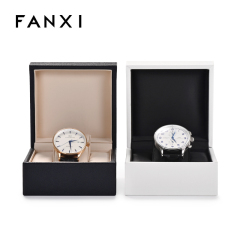 FANXI Customized Classic Watch Box Black and White PU Leather Silk Men Women Gift Watch Box Case