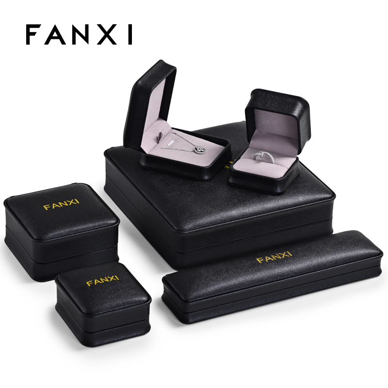 FANXI Customized Navy Blue PU Leather Microfiber Gift Box Wedding Ring Pendant Earrings Packing Jewellry Box