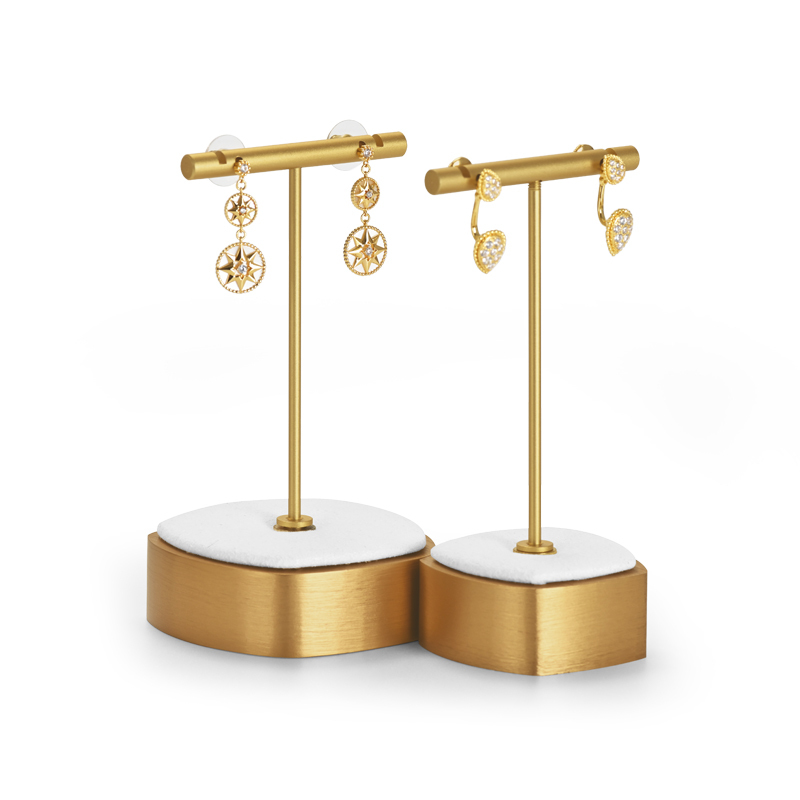 Factory Price Luxury White Microfiber Gold Metal Jewelry Set Necklace Ring Earring Showcase Jewelry Stand