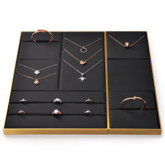 FANXI Wholesale Custom Ring Earrings Necklace Holder Fashion Jewellery Black Pu Leather Display Stand Jewelry Display Set