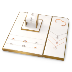 FANXI Stock Luxury Jewelry Stand Display Set White PU Leather Display Jewellery Display Ring Earrings Bracelet Necklace Holders Jewelry Display Set