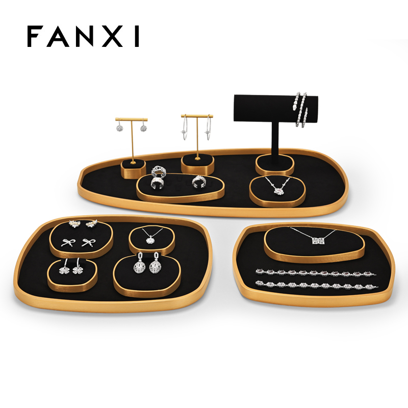 Customized Black Microfiber Metal Jewelry Displays Set Jewelry Set Jewelry Display Packaging For Cabinets Window