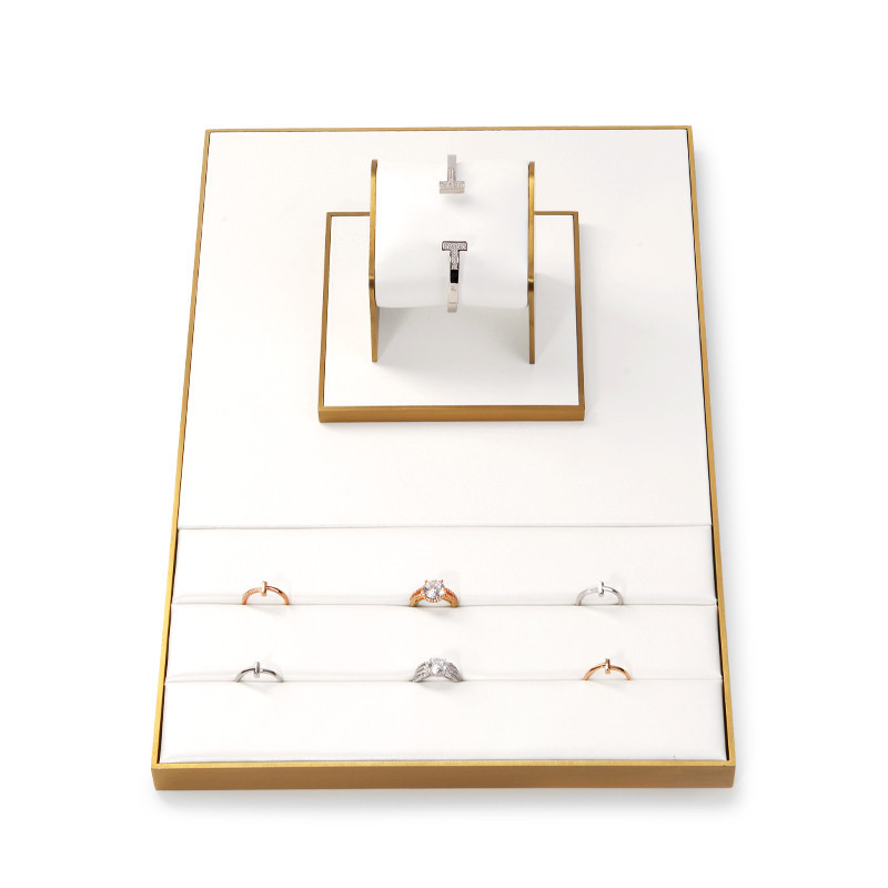 FANXI Stock Luxury Jewelry Stand Display Set White PU Leather Display Jewellery Display Ring Earrings Bracelet Necklace Holders Jewelry Display Set