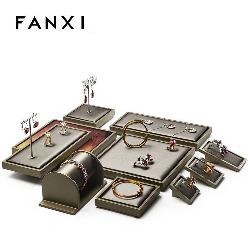 FANXI Wholesale Jewelry Display Tray Metal PU Leather Ring Earring Bracelet Pendant Display Tray