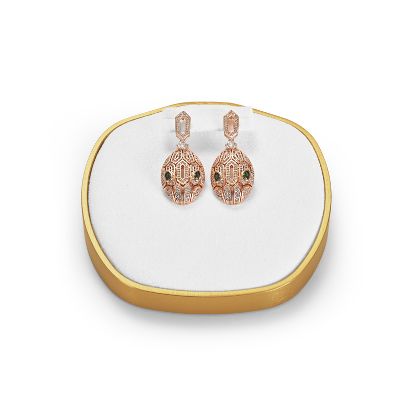 Factory Price Luxury White Microfiber Gold Metal Jewelry Set Necklace Ring Earring Showcase Jewelry Stand