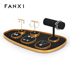 Customized Black Microfiber Metal Jewelry Displays Set Jewelry Set Jewelry Display Packaging For Cabinets Window