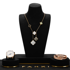 FANXI Luxury Black Microfiber Jewellry Stand Set Custom Logo Ring Necklace Watch Display Holder
