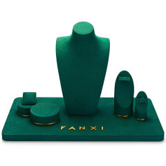 In Stock FANXI New Mordern Jewelry Display Holder Set Green Microfiber Earring Necklace Bangle Display Stand