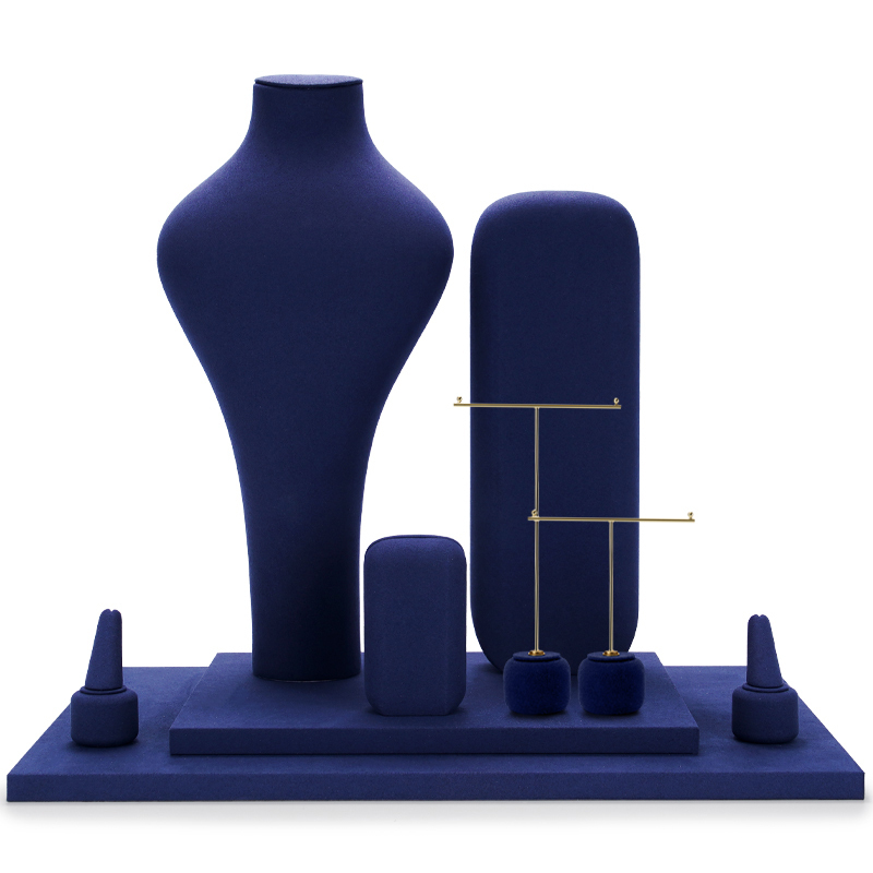 FANXI Custom Hot Sale Dark blue Mircrofiber Jewelry Display Stand For Ring Earring Pendant Necklace Jewelry Rack