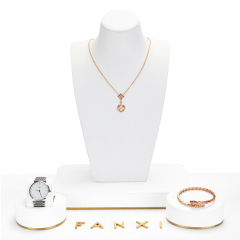 FANXI Elegant White Microfiber and Gold Metal Jewelry Stand Mannequin Jewelry Holder Ring Earring Holder