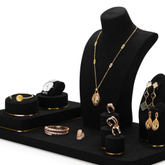 FANXI Luxury Black Microfiber Jewellry Stand Set Custom Logo Ring Necklace Watch Display Holder
