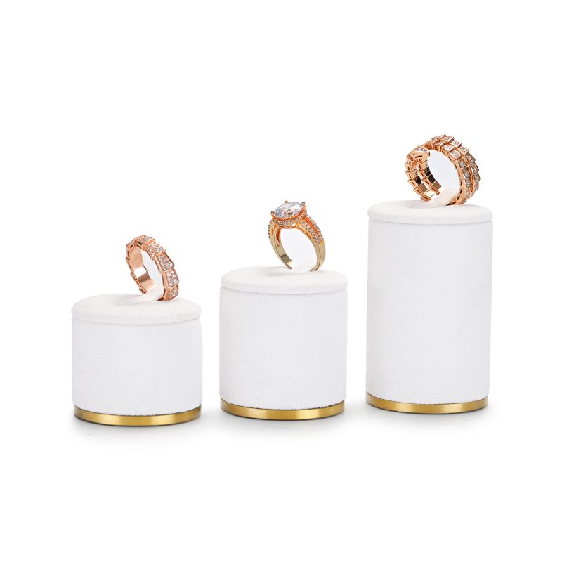 FANXI Elegant White Microfiber and Gold Metal Jewelry Stand Mannequin Jewelry Holder Ring Earring Holder