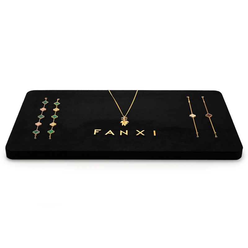 FANXI Luxury Black Microfiber Jewellry Stand Set Custom Logo Ring Necklace Watch Display Holder