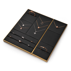 FANXI Wholesale Custom Ring Earrings Necklace Holder Fashion Jewellery Black Pu Leather Display Stand Jewelry Display Set