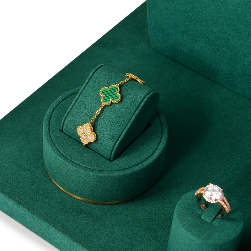 In Stock FANXI New Mordern Jewelry Display Holder Set Green Microfiber Earring Necklace Bangle Display Stand