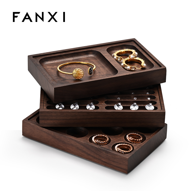 Ring Box Portable Walnut Storage Wood Wooden Wedding Jewelry Display Tray Pendent Necklace Box Custom Logo Customized