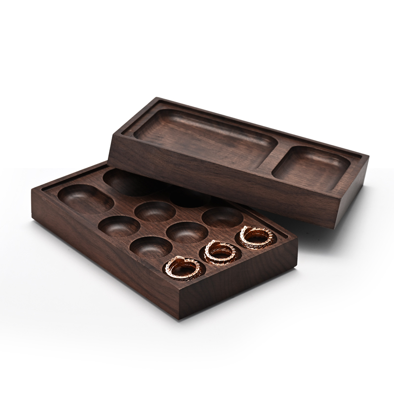 Ring Box Portable Walnut Storage Wood Wooden Wedding Jewelry Display Tray Pendent Necklace Box Custom Logo Customized