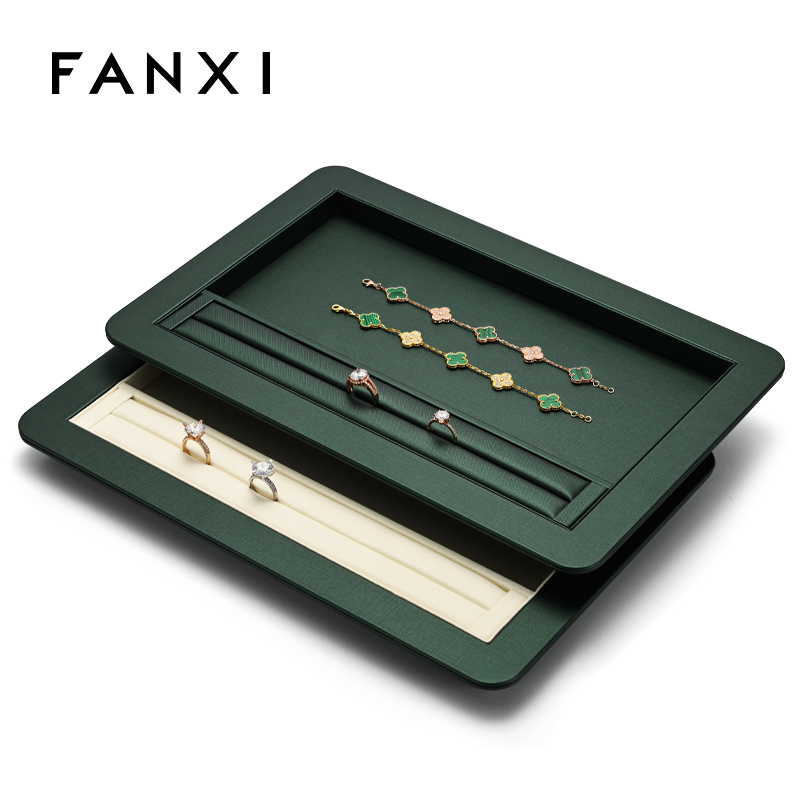 FANXI Hot Sale Ring Bracelet Display Tray PU Leather Microfiber Jewelry Tray Organizer For Exhibition