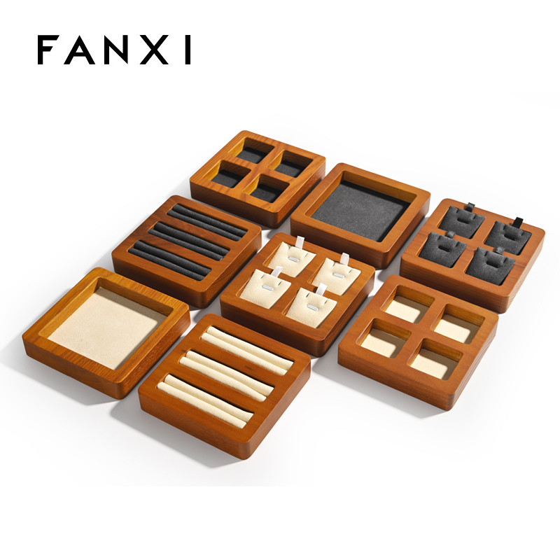 FANXI Classic Wooden Jewelry Tray Display For Ring Bracelet Earrings Pendant Exhibitor Jewellry Wood Case
