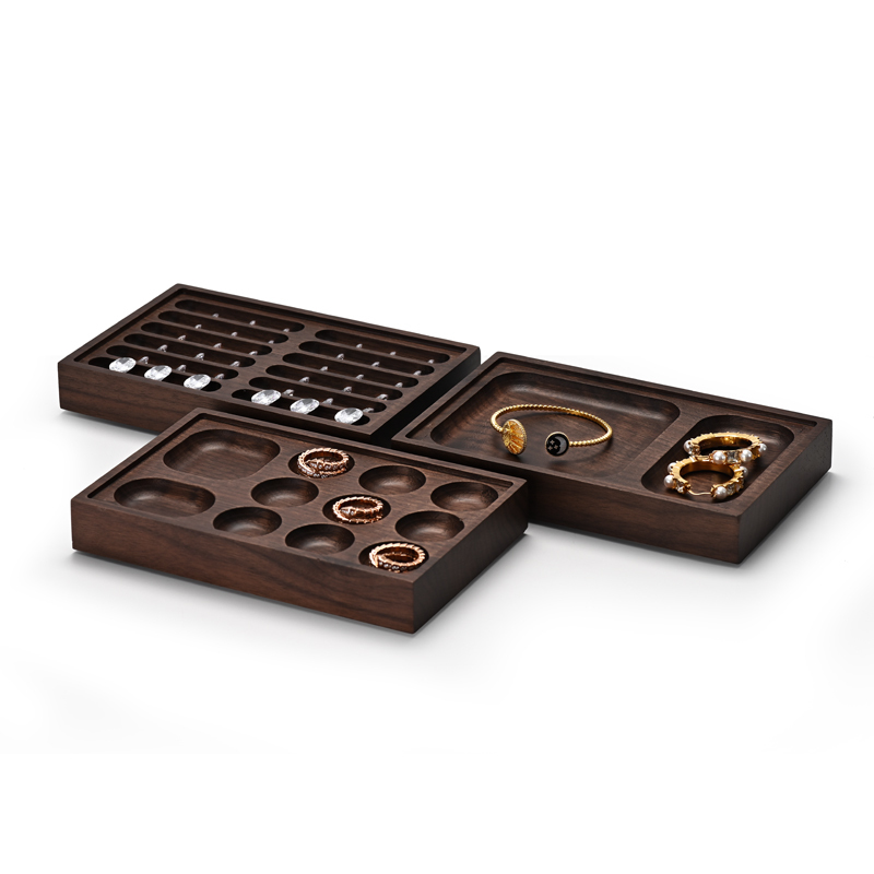 Ring Box Portable Walnut Storage Wood Wooden Wedding Jewelry Display Tray Pendent Necklace Box Custom Logo Customized