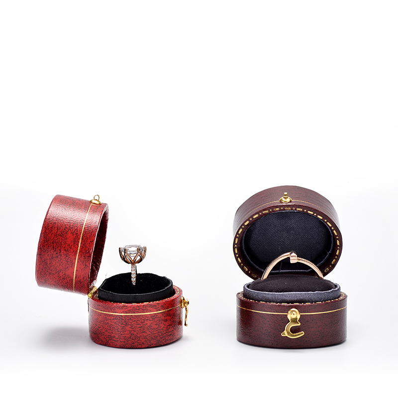 FANXI Retro Ring Diamond Jewelry Box Round Shape PU Leather Jewellry Packaging Storage Box For Necklace Bangle