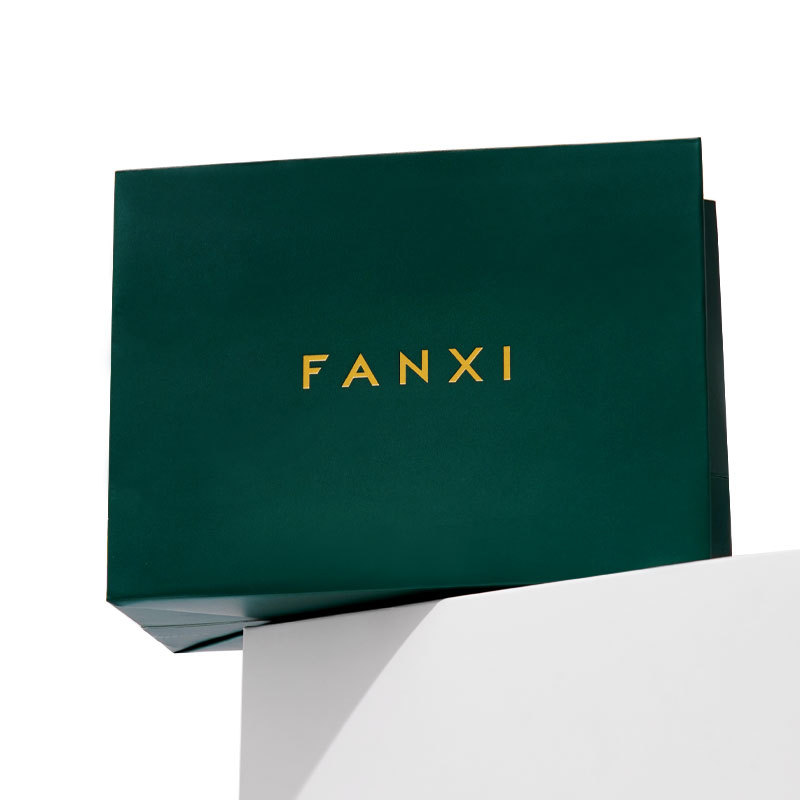 FANXI Custom Printing Logo Luxury Boutique Green Small Gift Bag Shopping Jewelry Packaging Paper Bag Ribbon Handle