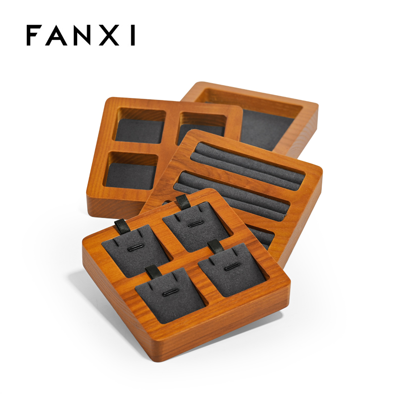 FANXI Classic Wooden Jewelry Tray Display For Ring Bracelet Earrings Pendant Exhibitor Jewellry Wood Case