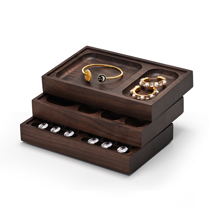 Ring Box Portable Walnut Storage Wood Wooden Wedding Jewelry Display Tray Pendent Necklace Box Custom Logo Customized