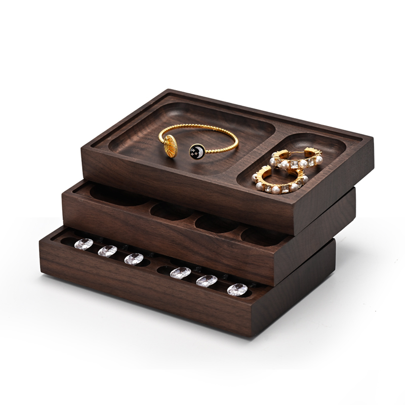 Ring Box Portable Walnut Storage Wood Wooden Wedding Jewelry Display Tray Pendent Necklace Box Custom Logo Customized