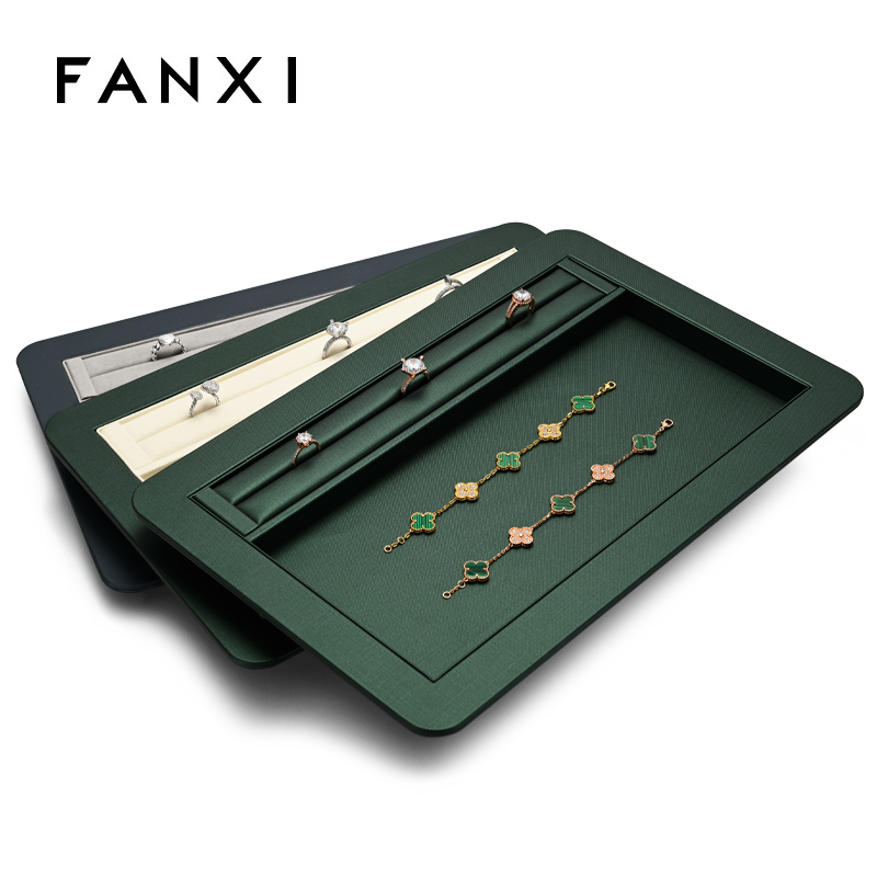 FANXI Hot Sale Ring Bracelet Display Tray PU Leather Microfiber Jewelry Tray Organizer For Exhibition