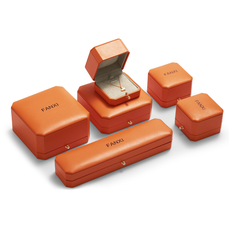 2023 New Arrival Fashion Orange PU Leather Jewelry Packaging Box Set Ring Necklace Bracelet Box