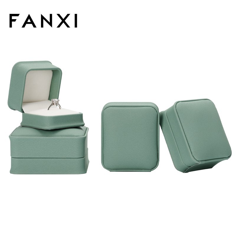 FANXI Elegant Green PU Leather Plush Wedding Ring Box Travel Jewellery Packaging Ring Earring Bracelet Necklace Packaging Jewelry Box Set