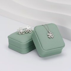FANXI Elegant Green PU Leather Plush Wedding Ring Box Travel Jewellery Packaging Ring Earring Bracelet Necklace Packaging Jewelry Box Set