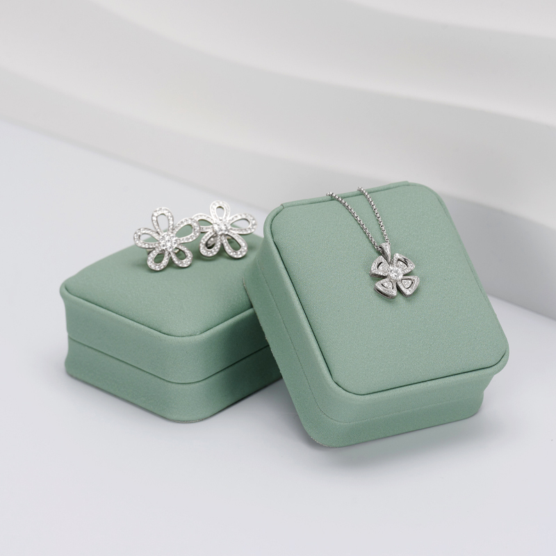 FANXI Elegant Green PU Leather Plush Wedding Ring Box Travel Jewellery Packaging Ring Earring Bracelet Necklace Packaging Jewelry Box Set