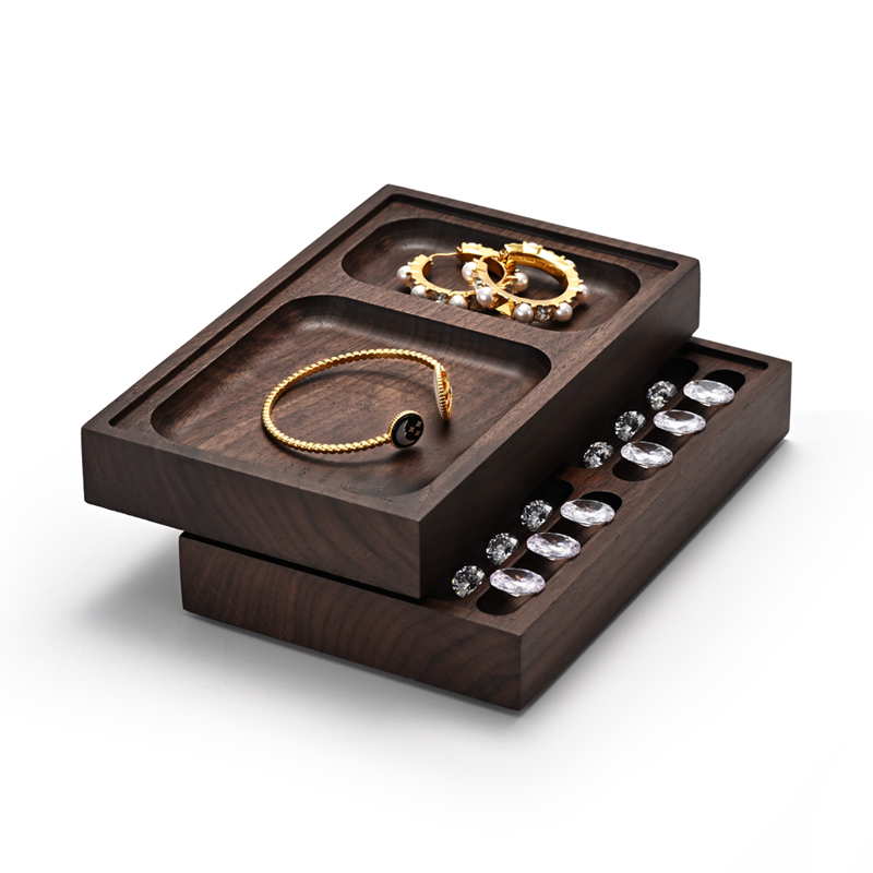 Ring Box Portable Walnut Storage Wood Wooden Wedding Jewelry Display Tray Pendent Necklace Box Custom Logo Customized