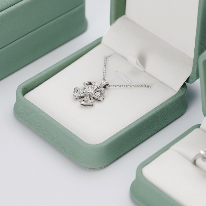 FANXI Elegant Green PU Leather Plush Wedding Ring Box Travel Jewellery Packaging Ring Earring Bracelet Necklace Packaging Jewelry Box Set