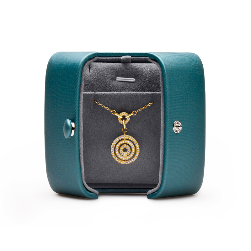 FANXI Custom Luxury Blue PU Leather Jewellery Boxes With Grey Microfiber Insert for Ring Necklace Bracelet Wedding Jewelry Box