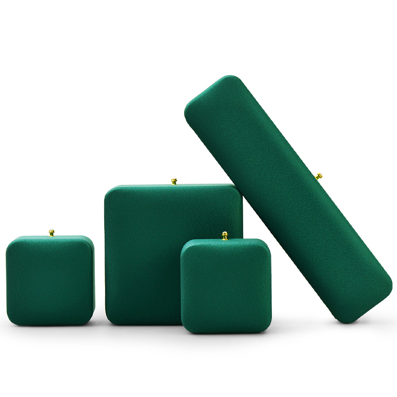 Wholesale Factory Custom Green Pu Leather Jewelry Box With Debossed Pattern Ring Earrings Necklace Bracelet Jewelry Package